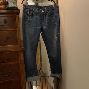 True religion cropped cuffed Jordan flap distressed button fly jeans 31